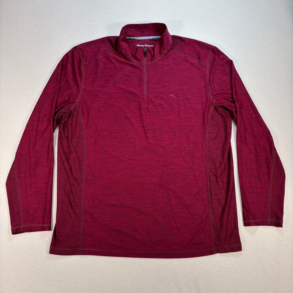 Tommy Bahama Island Zone 1/4 Zip Mens XL Burgundy Red Perforated Lightweigh Logo